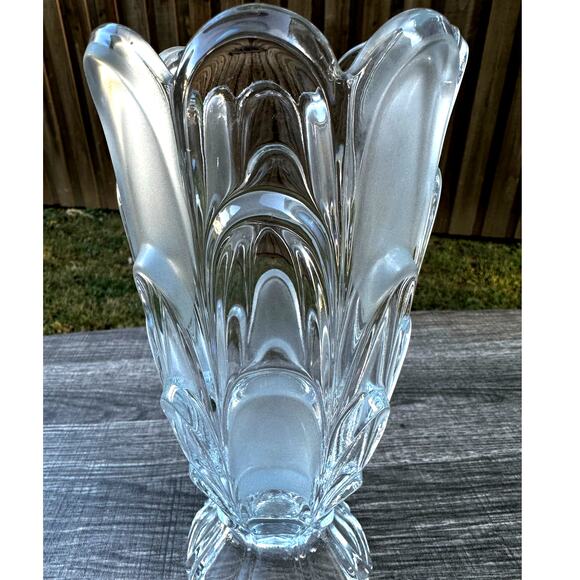 Toscana Bohemia Heavy Czech 10" Crystal Vase Layered Petal Frosted Accent Design - Picture 8 of 8